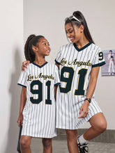 Girls Minimalist Sport Football Graphic Print V-Neck Comfy Short Sleeve Dress, Sibling Outfits Matching Outfits